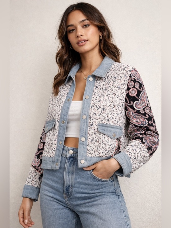 Blank NYC Jackets & Blazers - Blank NYC Patchwork Quilted Jacket | Floral & Paisley Cropped Jacket M/L